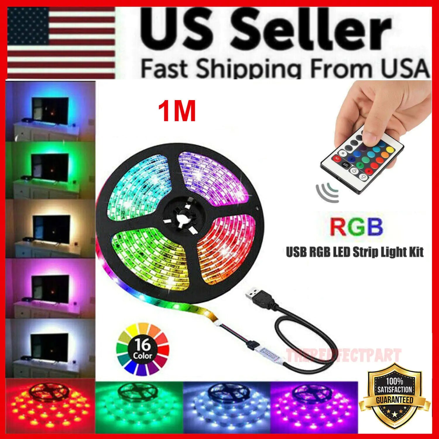 RGB LED Strip Lights - USB TV Backlight with Remote - side view | Tech Advancements