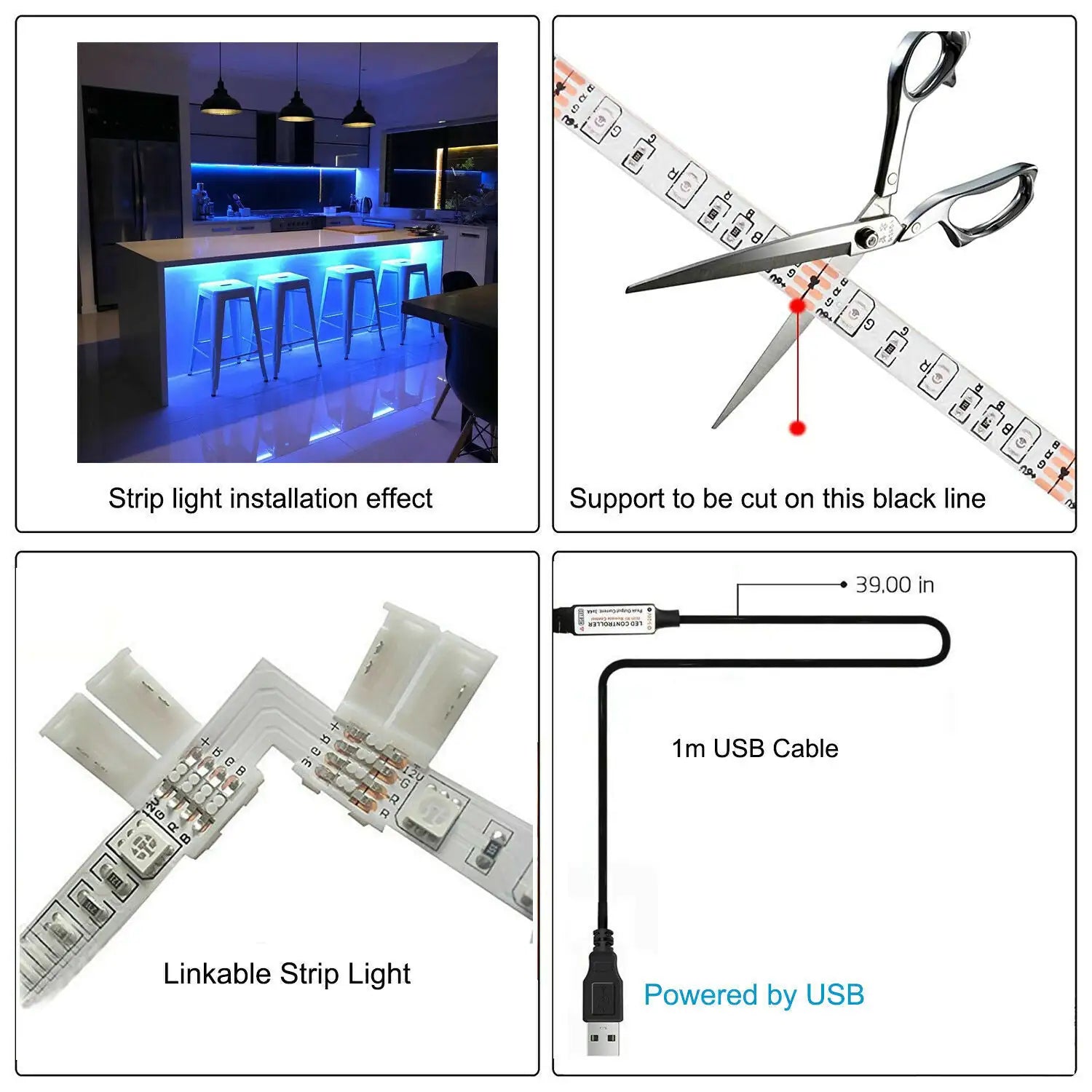 RGB LED Strip Lights - USB TV Backlight with Remote - close-up | Tech Advancements