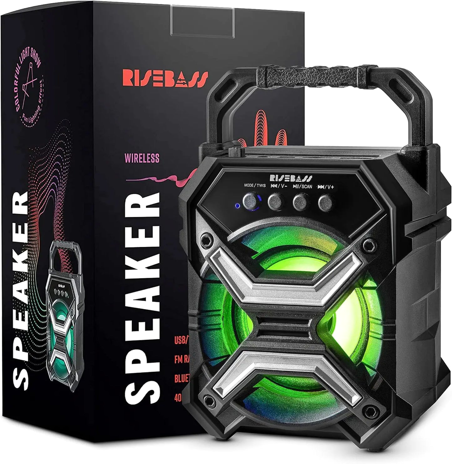 Portable Wireless Bluetooth Speaker with TWS - Rechargeable, LED Lights & Stereo Sound - close-up | Tech Advancements