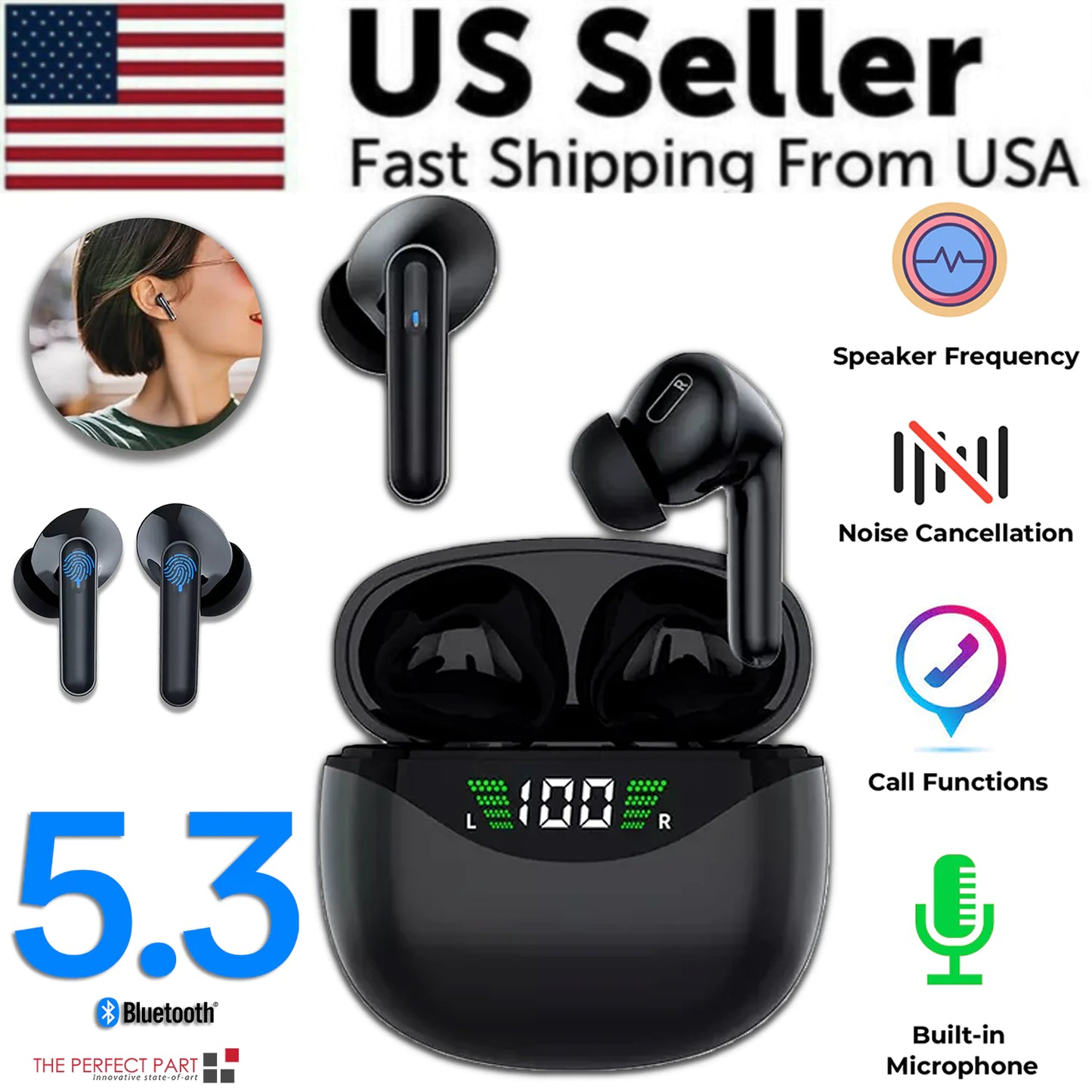 Wireless Bluetooth 5.3 Earbuds - Noise Cancelling TWS - side view | Tech Advancements