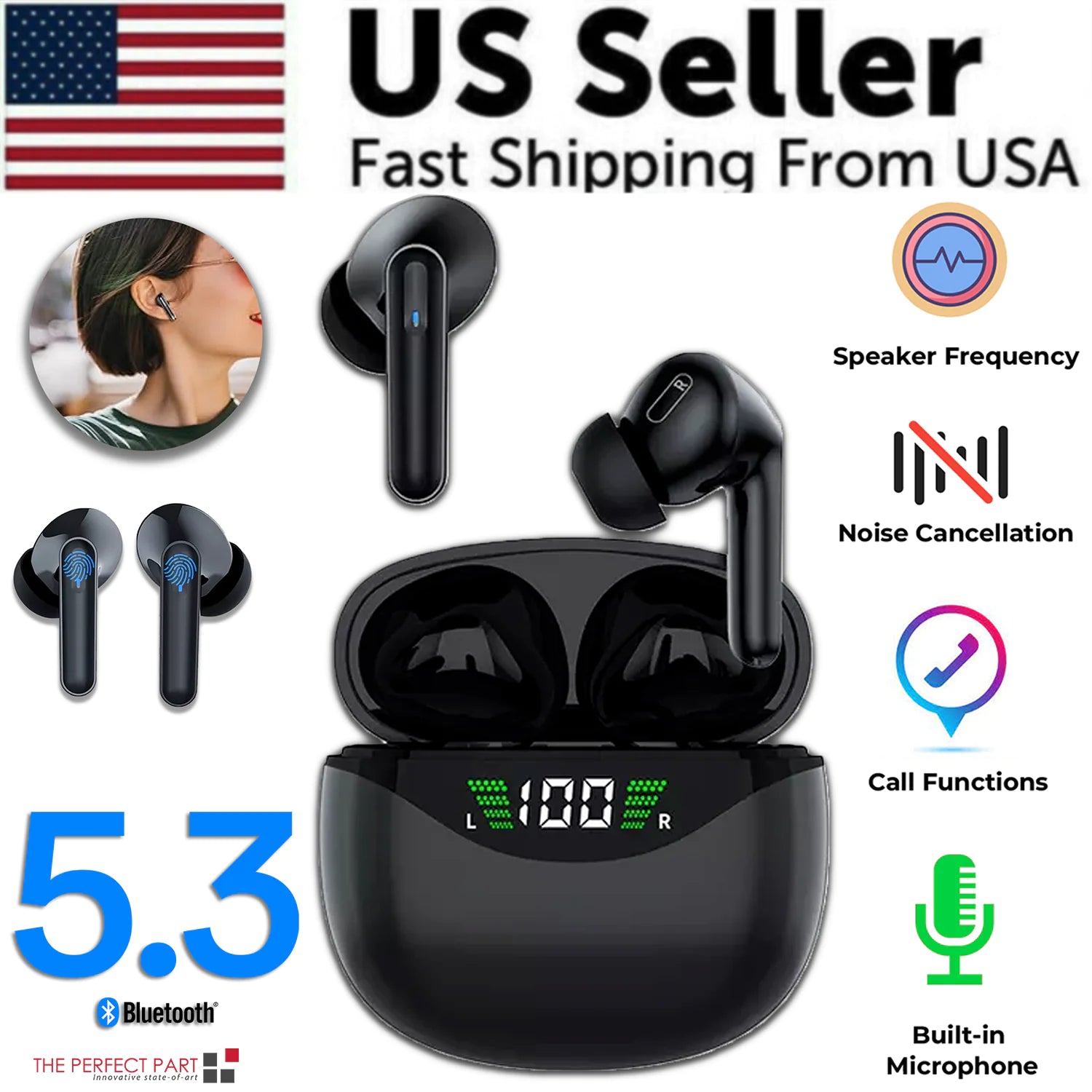 Wireless Bluetooth 5.3 Earbuds - Noise Cancelling TWS - side view | Tech Advancements