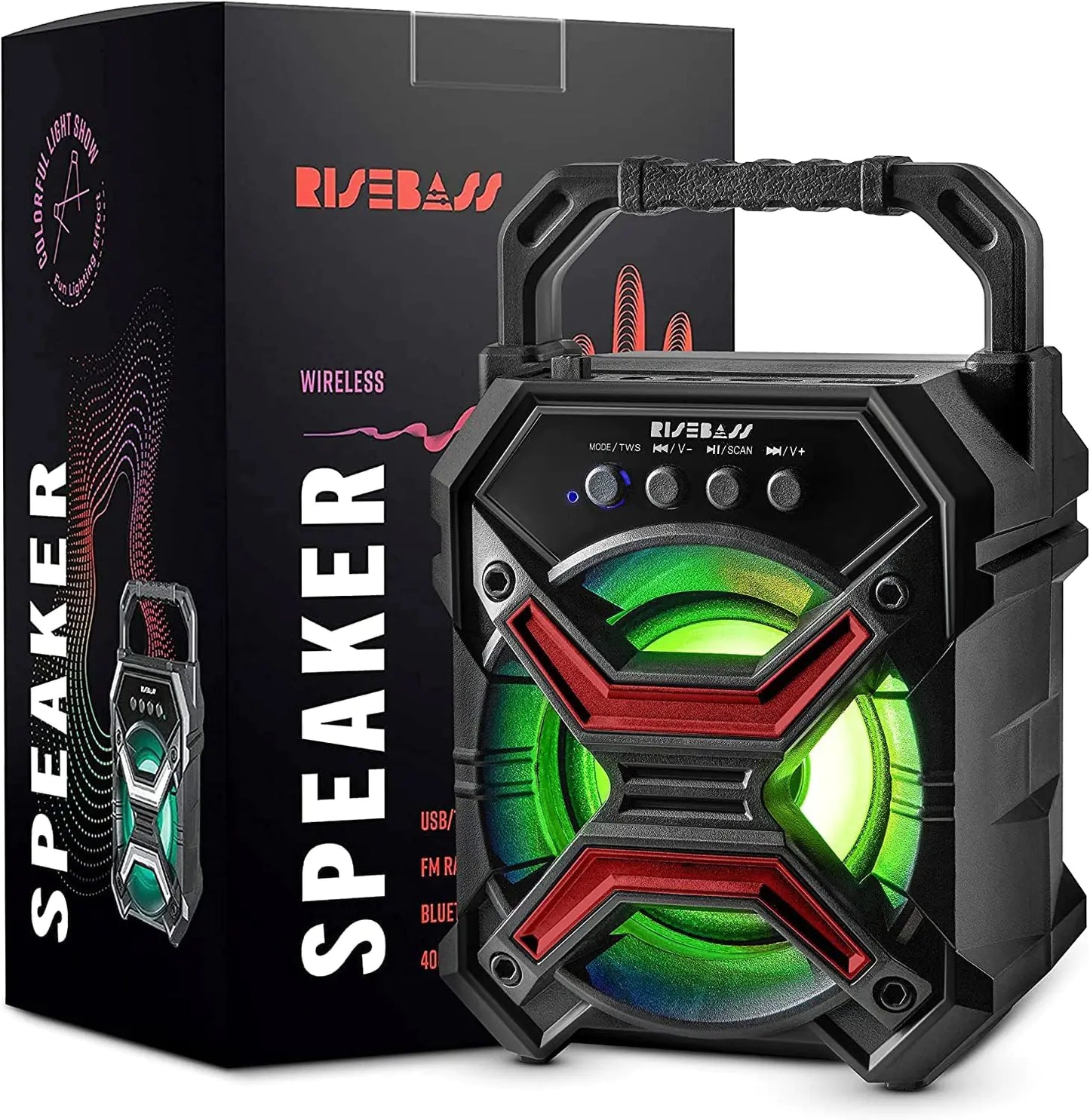 Portable Wireless Bluetooth Speaker with TWS - Rechargeable, LED Lights & Stereo Sound - close-up | Tech Advancements
