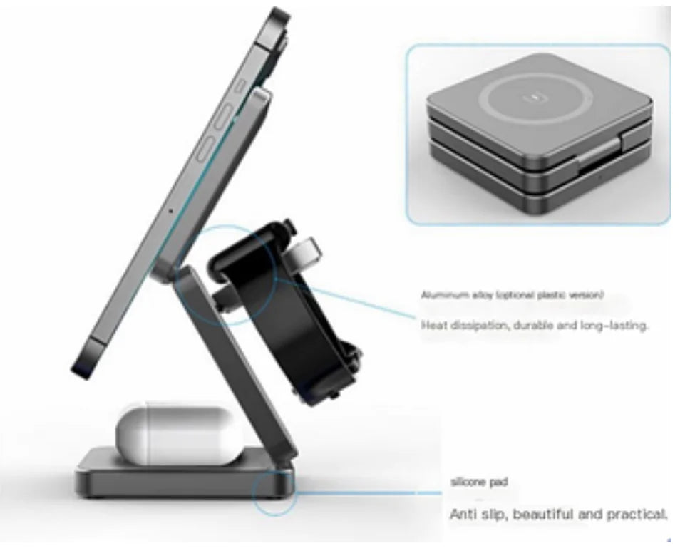 Foldable 3-in-1 Wireless Charging Dock | ZAYNE - close-up | Tech Advancements