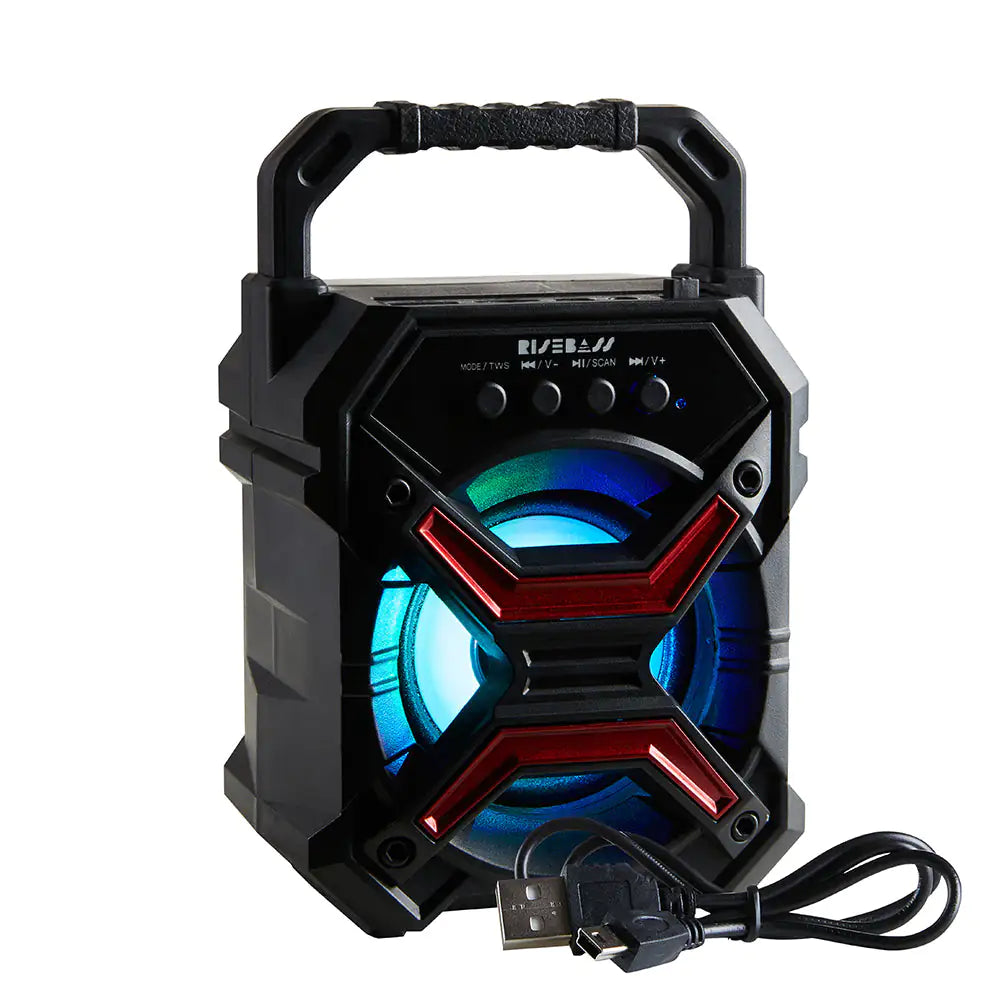 Portable Wireless Bluetooth Speaker with TWS - Rechargeable, LED Lights & Stereo Sound - close-up | Tech Advancements