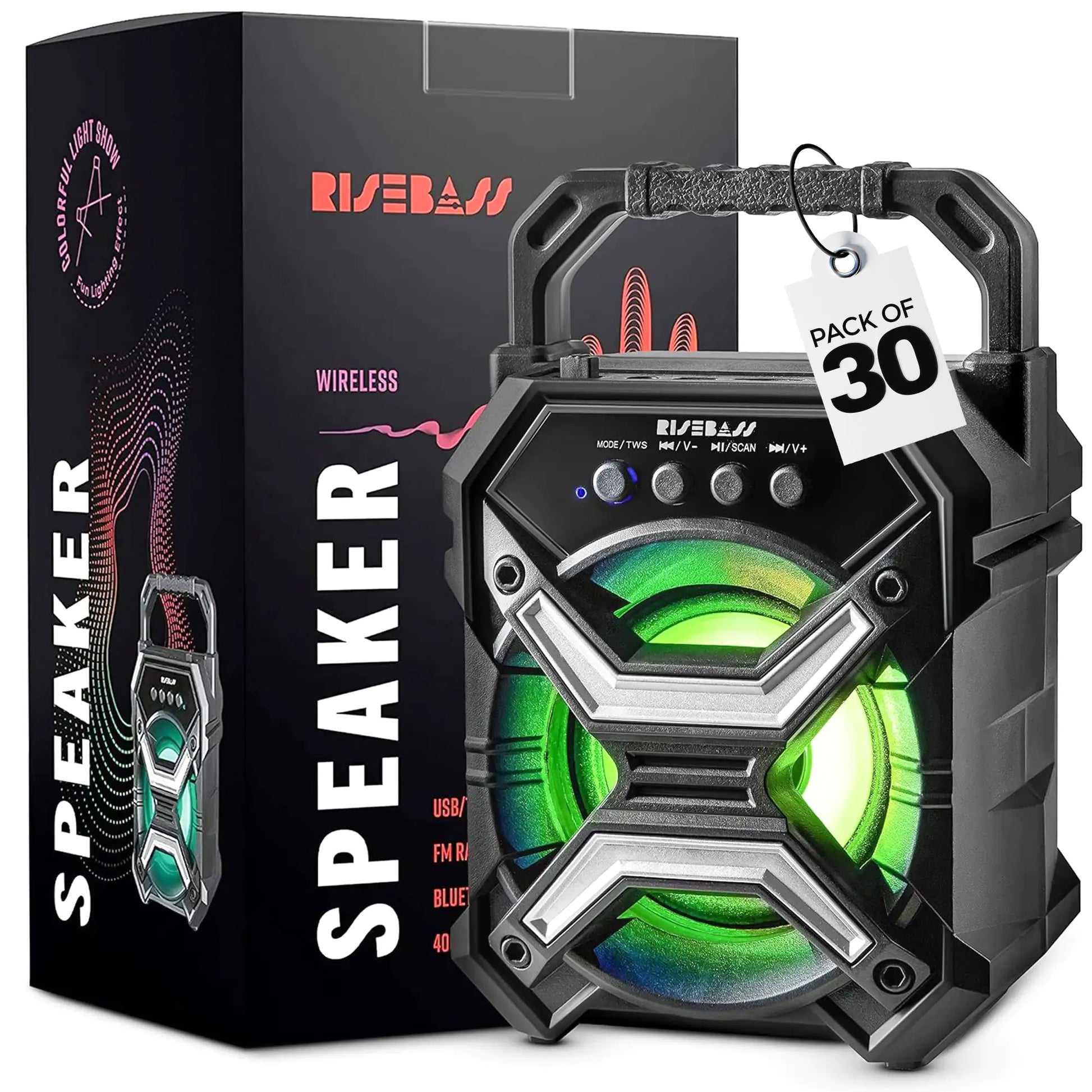 Portable Wireless Bluetooth Speaker with TWS - Rechargeable, LED Lights & Stereo Sound - close-up | Tech Advancements