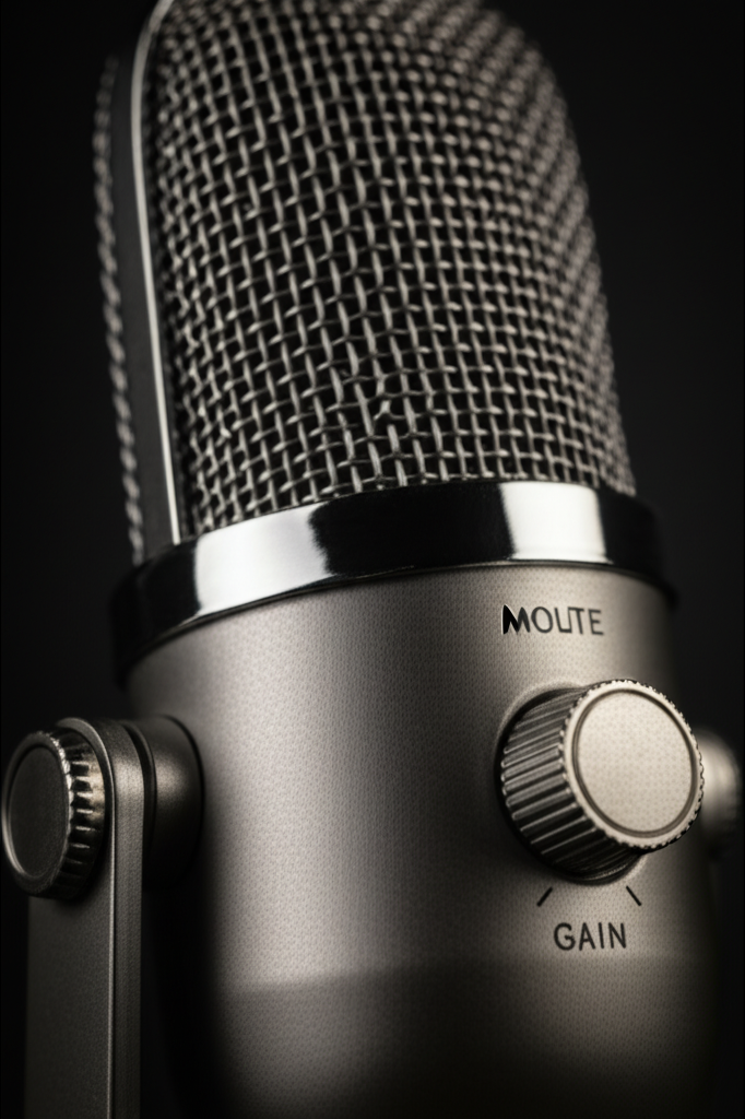 USB Desktop Microphone with Mute Button for Gaming & Calls - detail close-up photo