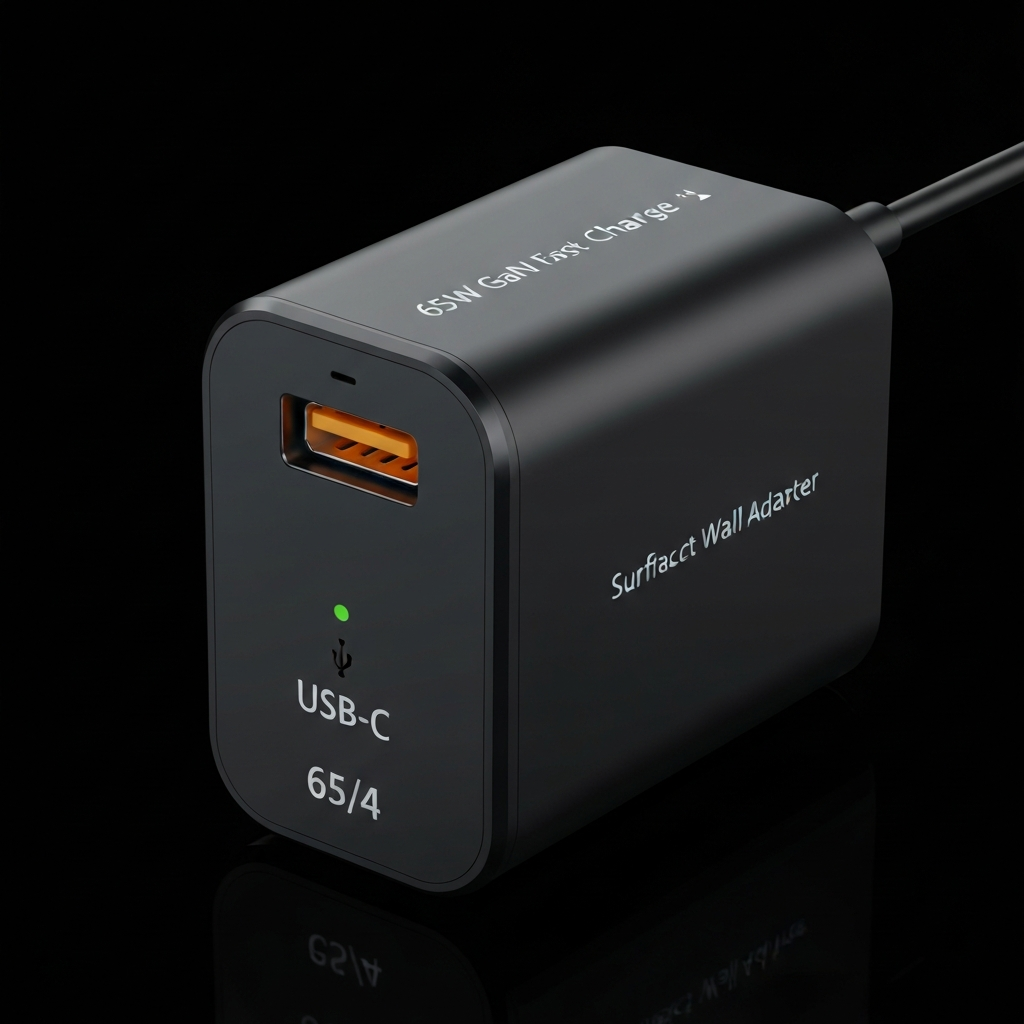 65W GaN USB-C Fast Charger - Dual Port Compact Wall Adapter - detail close-up photo
