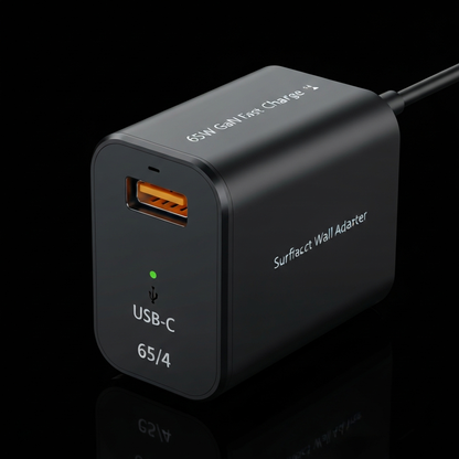 65W GaN USB-C Fast Charger - Dual Port Compact Wall Adapter - detail close-up photo