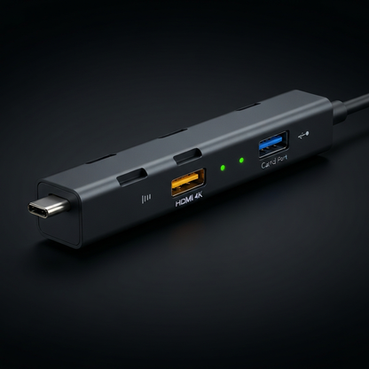6-in-1 USB-C Docking Station - HDMI 4K + SD + USB + Ethernet - detail close-up photo
