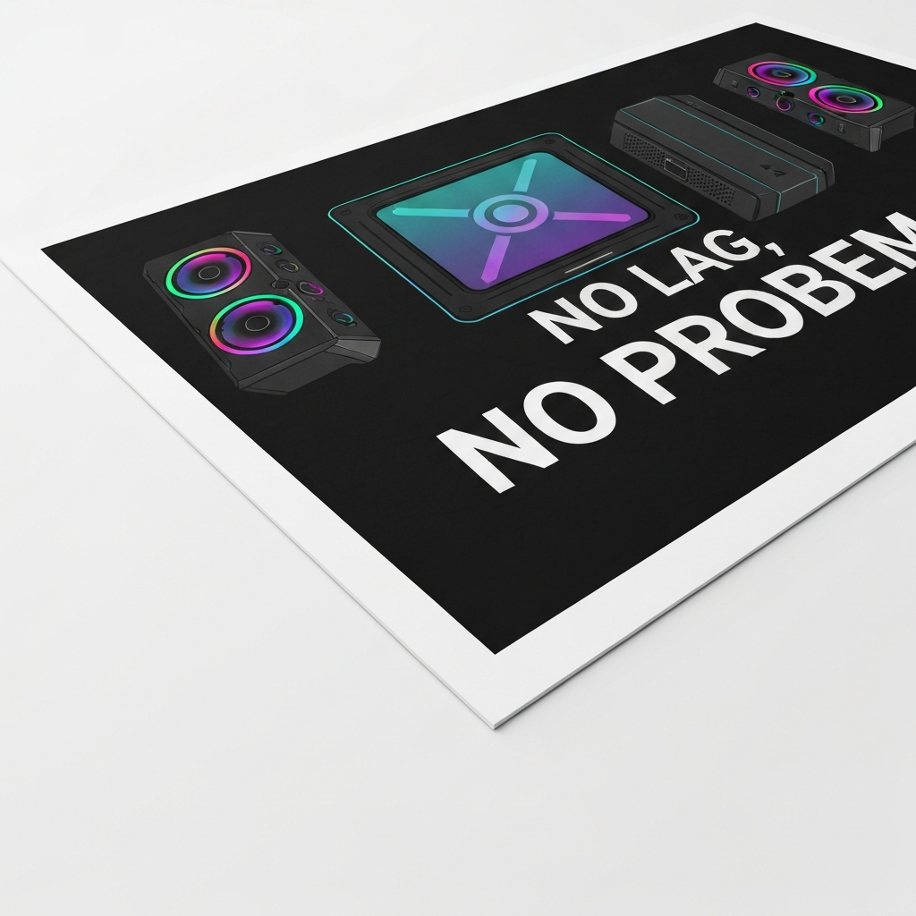 "No Lag, No Problem" Gaming Setup Poster — 18×24 Premium Matte - detail close-up photo