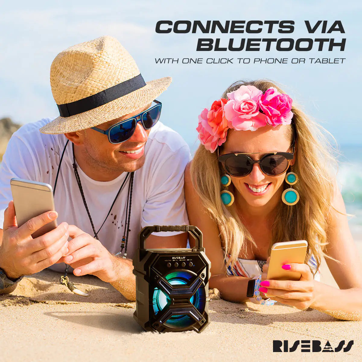 Portable Wireless Bluetooth Speaker with TWS - Rechargeable, LED Lights & Stereo Sound - close-up | Tech Advancements