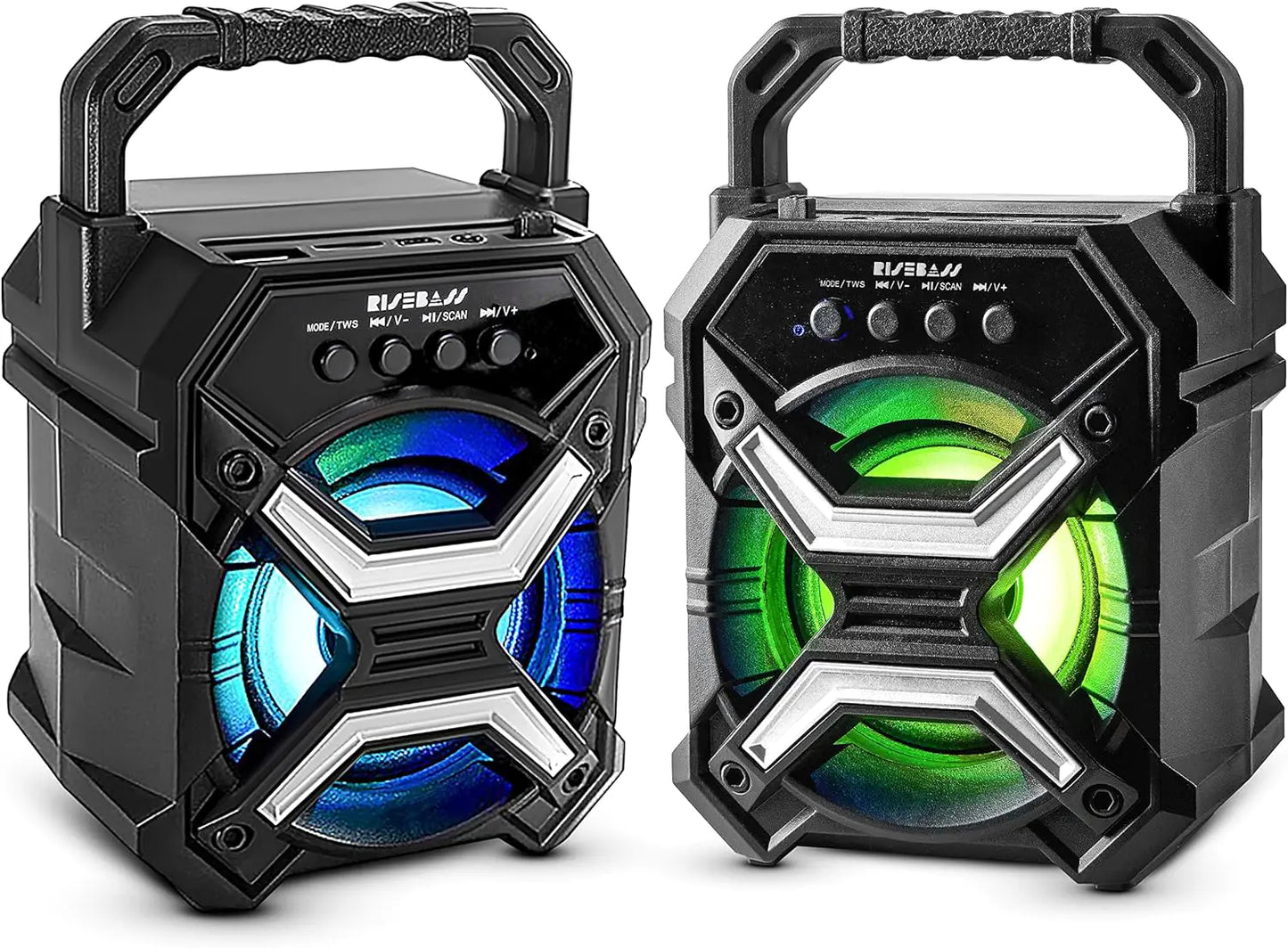 Portable Wireless Bluetooth Speaker with TWS - Rechargeable, LED Lights & Stereo Sound - close-up | Tech Advancements