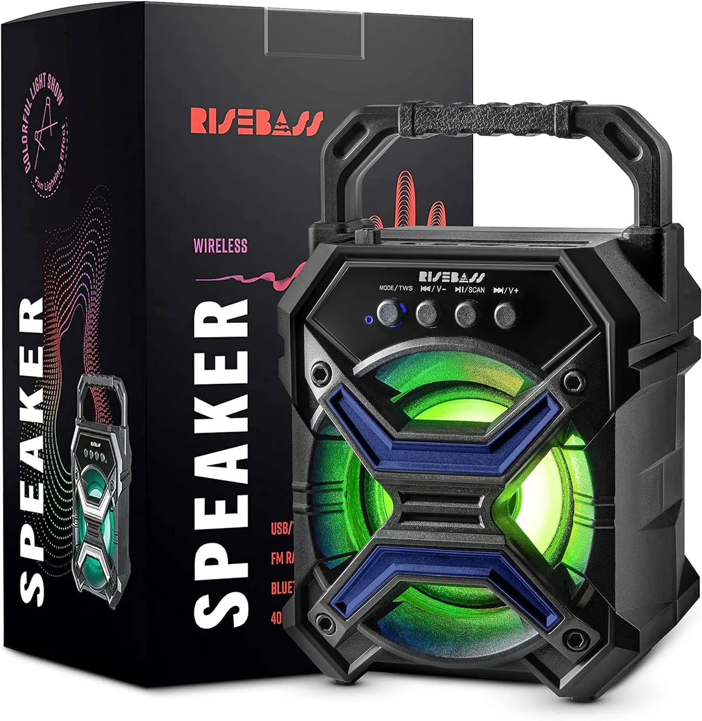 Portable Wireless Bluetooth Speaker with TWS - Rechargeable, LED Lights & Stereo Sound - close-up | Tech Advancements