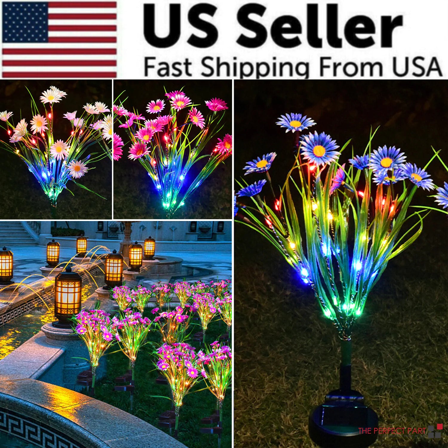 Solar-Powered LED Flower Garden Lights (6-Pack) - Waterproof Outdoor Decor - close-up | Tech Advancements