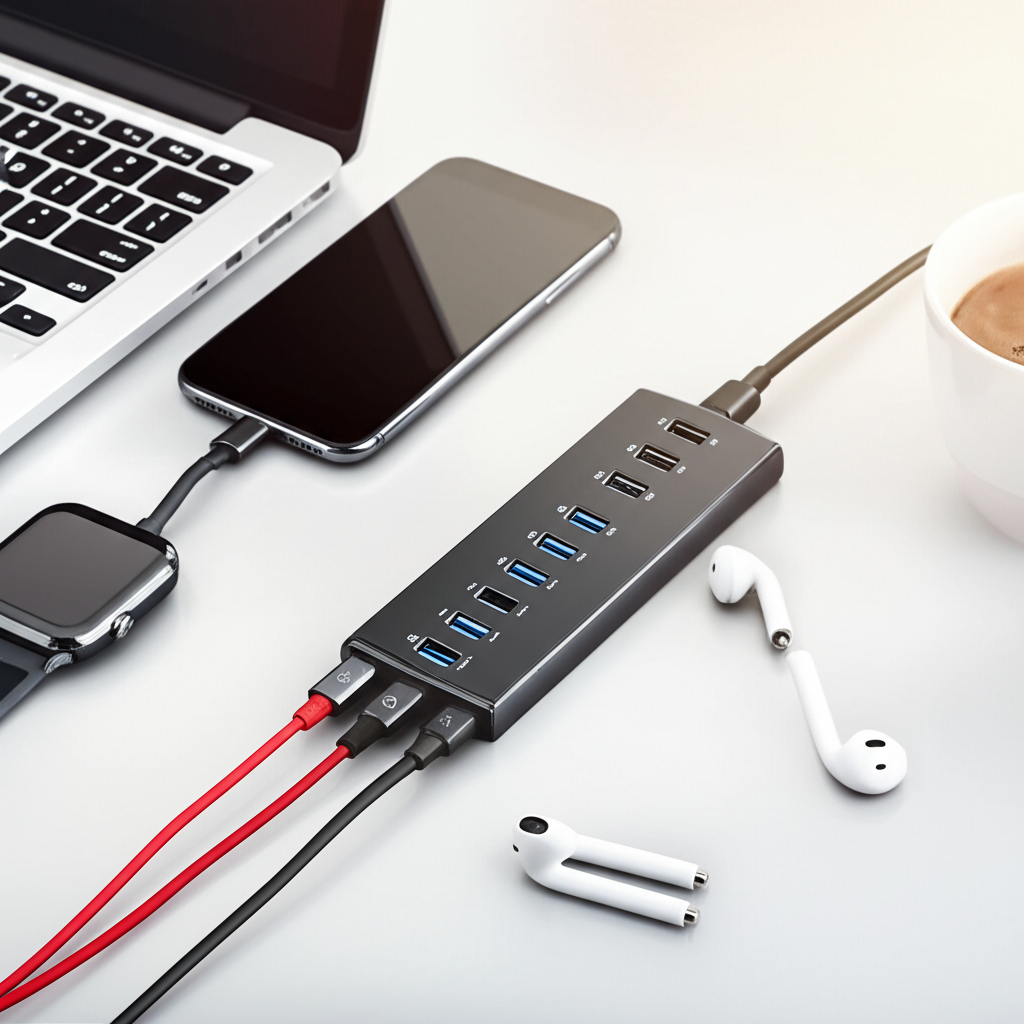 USB 3.0 Hub - 7 Port Powered with Individual Switches - lifestyle product photo