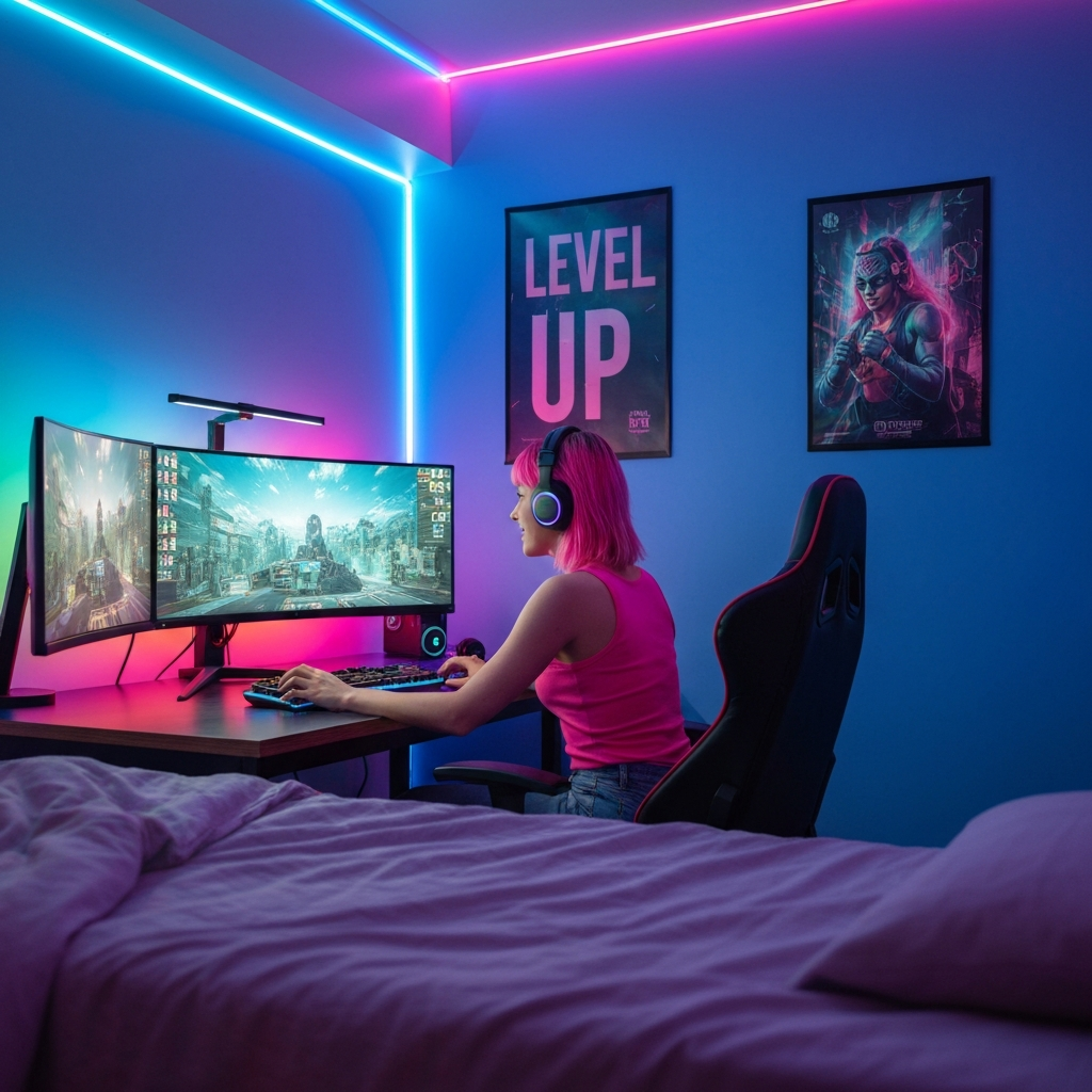 "Level Up" Gaming Motivational Poster — 18×24 Premium Matte - lifestyle product photo