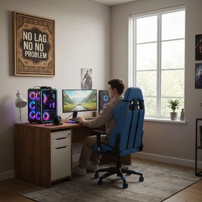 "No Lag, No Problem" Gaming Setup Poster — 18×24 Premium Matte - lifestyle product photo