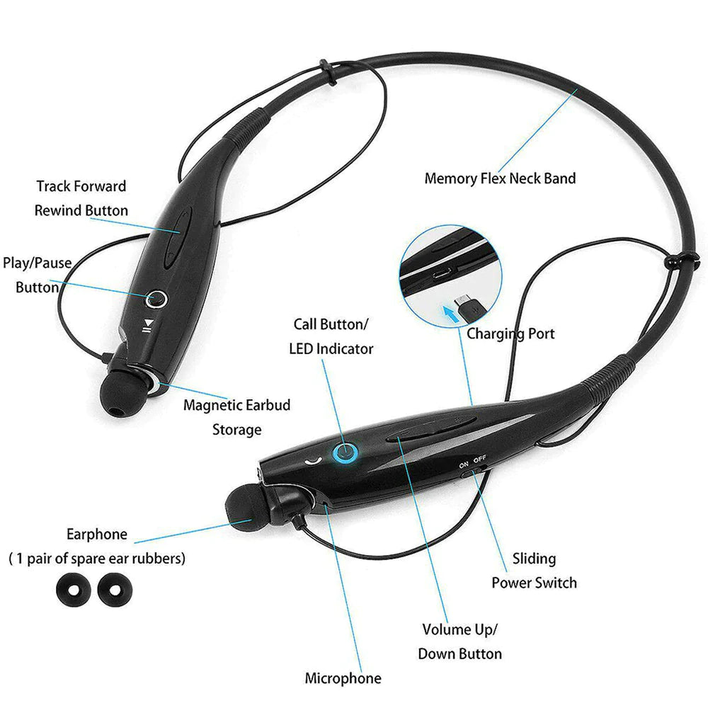 Bluetooth Neckband Wireless Headphones - Stereo Earbuds with Mic for Sports & Calls - close-up | Tech Advancements
